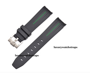 vulcanised rubber watch strap for rolex green accent