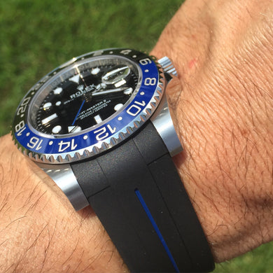 vulcanised rubber watch strap for rolex blue accent