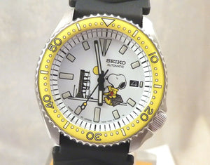 Custom Made Seiko Ceramic White Snoopy Astronaut Automatic Divers Date Watch 7002 Mod Overhauled Serviced