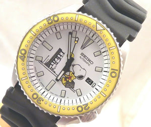 Pre-Owned Seiko Ceramic White Snoopy Astronaut Automatic Divers Date Watch 7002 Mod Overhauled Serviced