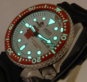 Seiko Ceramic Snoopy Red Baron Automatic Divers Day Date Watch SKX007 7S26-0020  Media 1 of 7