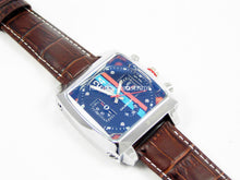 Load image into Gallery viewer, brown leather white stitching leather deployment watch strap for Tag Heuer watches
