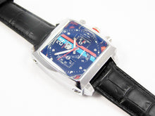 Load image into Gallery viewer, black leather white stitching leather deployment watch strap for Tag Heuer watches
