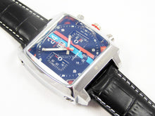 Load image into Gallery viewer, black leather white stitching leather deployment watch strap for Tag Heuer watches
