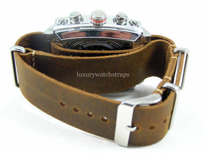 Superb Hand Made Leather brown NATO® watch strap for Tag Heuer Monaco Watch 22mm. Beautiful supple leather.