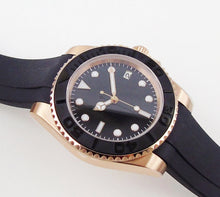 Load image into Gallery viewer, Black Yachtmaster Watch Sterile Dial fully automatic Seiko NH35 movement with rubber bracelet. Ceramic bezel insert.
