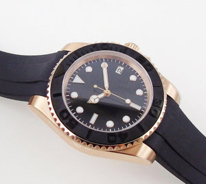 Black Yachtmaster Watch Sterile Dial fully automatic Seiko NH35 movement with rubber bracelet. Ceramic bezel insert.