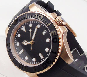 Black Yachtmaster Watch Sterile Dial fully automatic Seiko NH35 movement with rubber bracelet. Ceramic bezel insert.